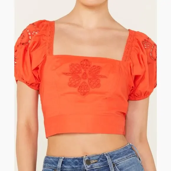 Band of the Free Tie Back Short Sleeve Entrada Top Orange S - Picture 1 of 15